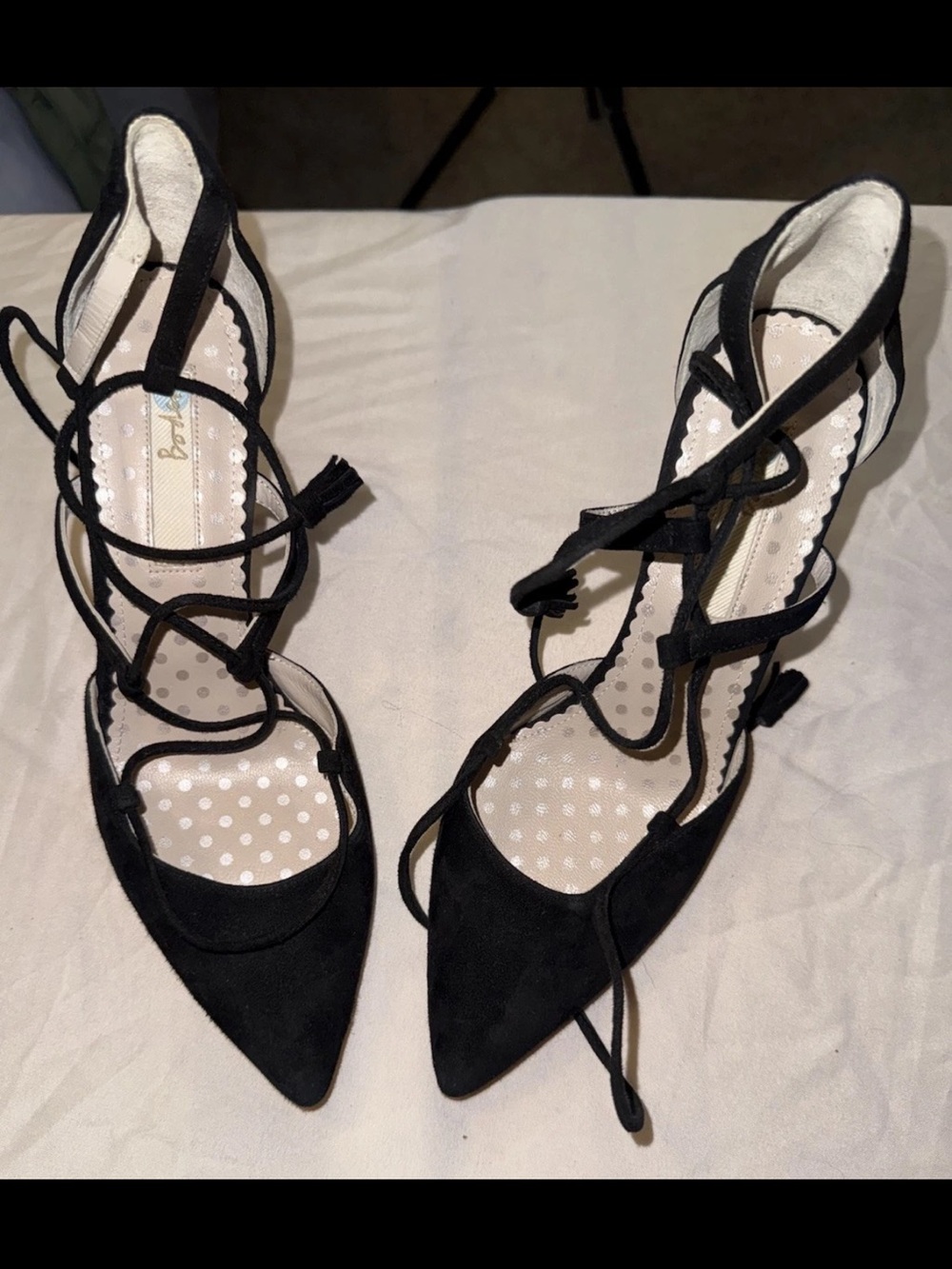Boden Lily Black Suede Heels W/ Tassles Stilettos Women’s 37